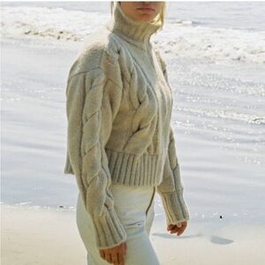 Cozy Cable Knit Turtleneck Sweater - Cream